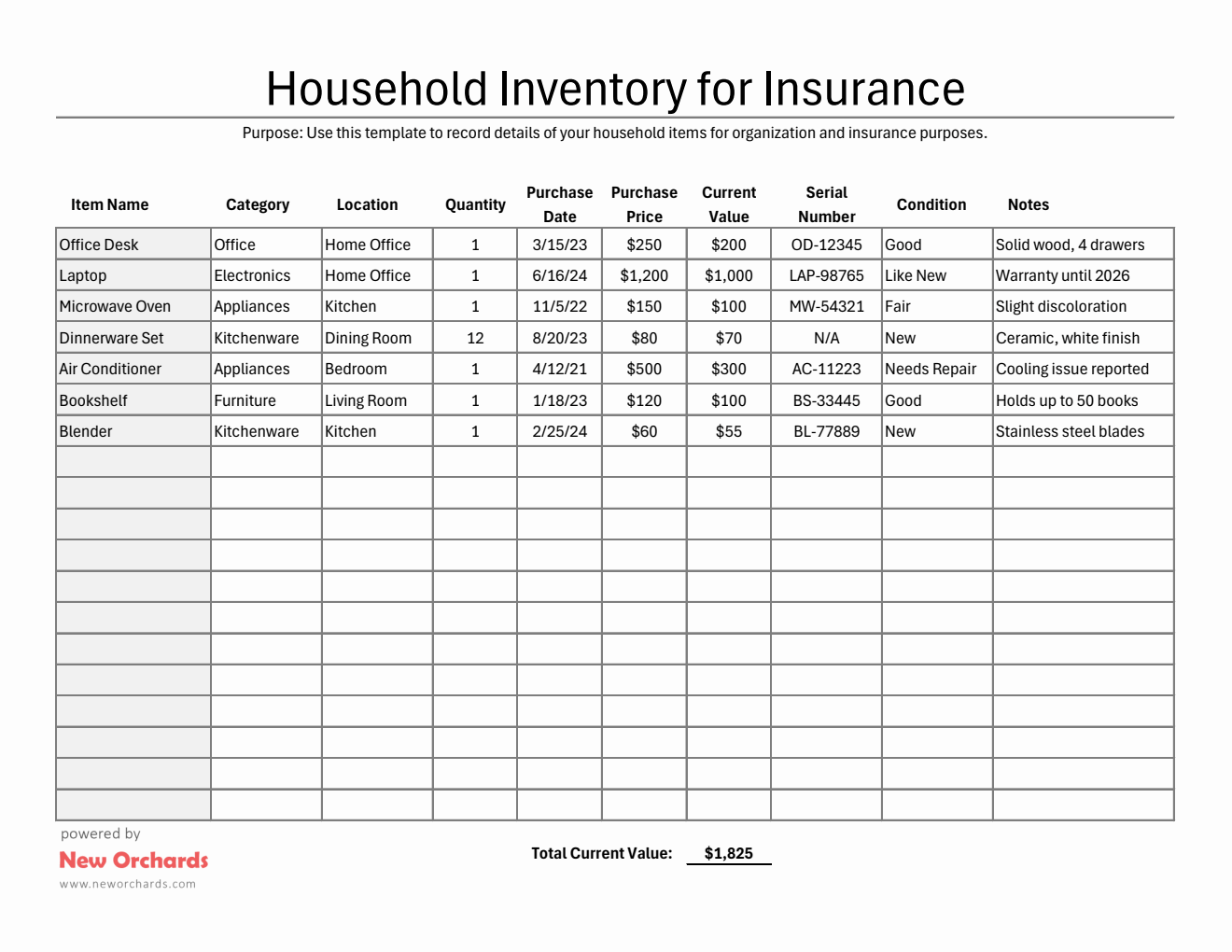 Home Inventory.pdf Free House Inventory For Insurance Templates (PDF, Word, Excel)