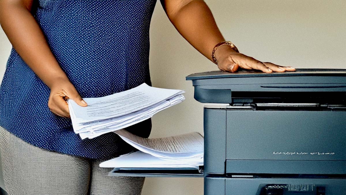 Woman Scanning Documents To Digitize