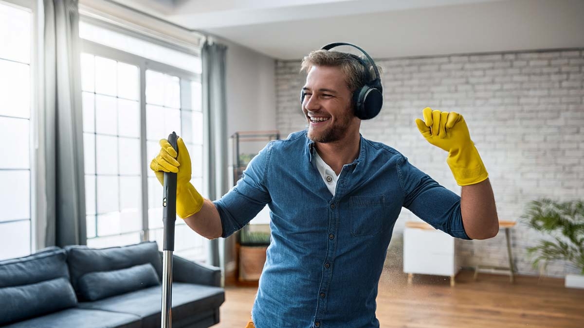 Cleaning With Upbeat Music
