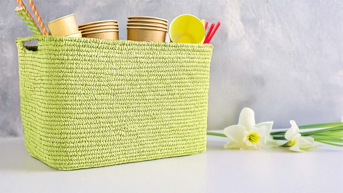 Green Kitchen Basket With Items