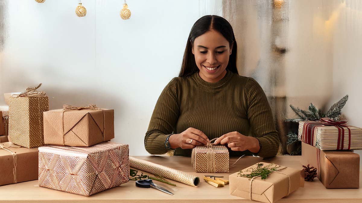 Woman Wrapping Holiday Gifts