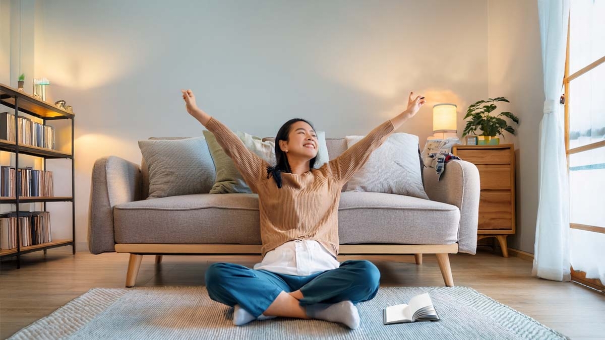 Woman Smiling Happily In The Living Room