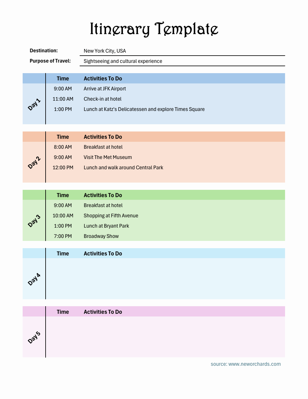 Itinerary Template | Free to Download in Excel