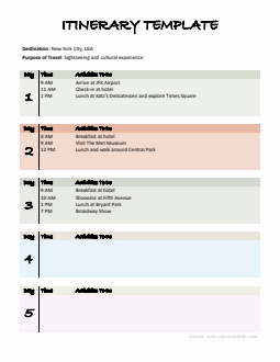 Downloadable Itinerary Template | Free to Download in Word
