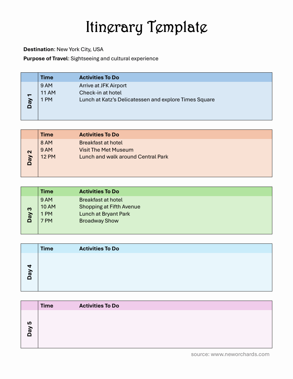 Free Itinerary Templates (PDF, Word, Excel)