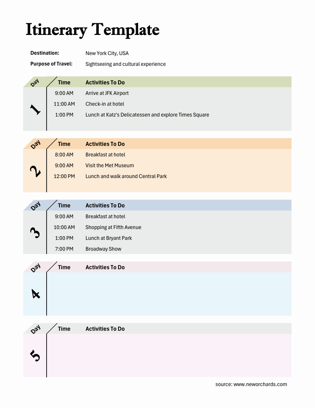 Free Itinerary Planner Templates (PDF, Word, Excel)