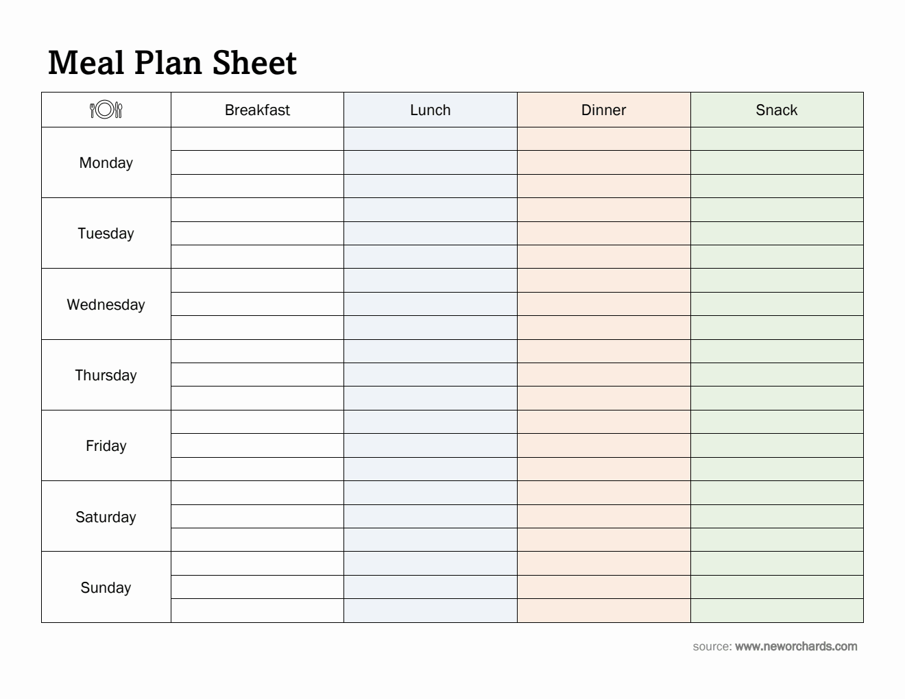 Image 1 for Weekly Menu Planner Template Word