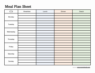 Printable Monthly Meal Plan Template Word