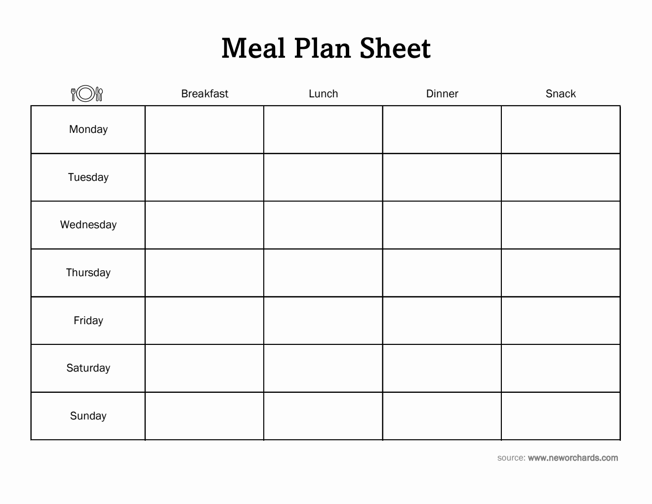 Free Printable Meal Plan Sheet in Excel Format