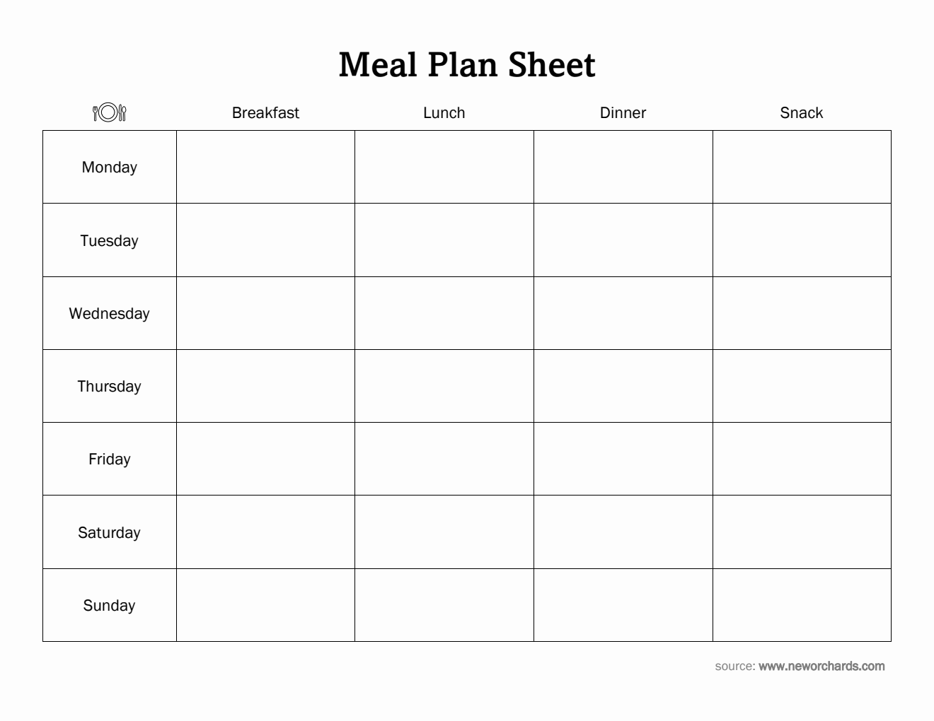 Free Printable Meal Plan Sheet in Excel Format