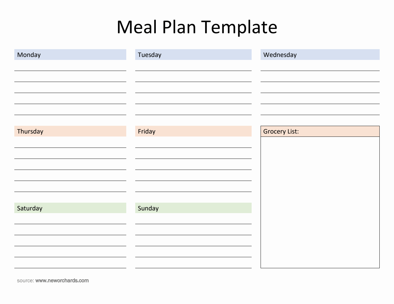 Printable Meal Plan Template in Word