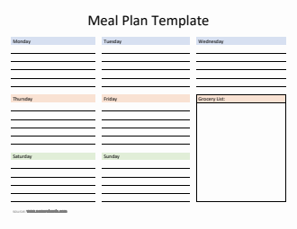 Free Editable Meal Plan Template with Grocery List in Word