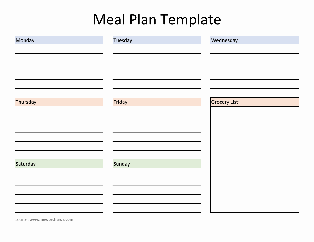 Editable Meal Plan Template in Excel Editable Meal Plan Template in Excel