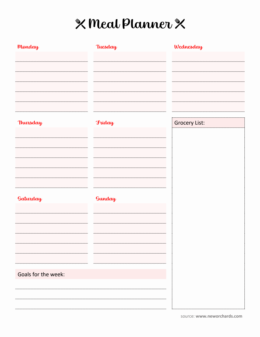 Free Editable Meal Planner in PDF Format