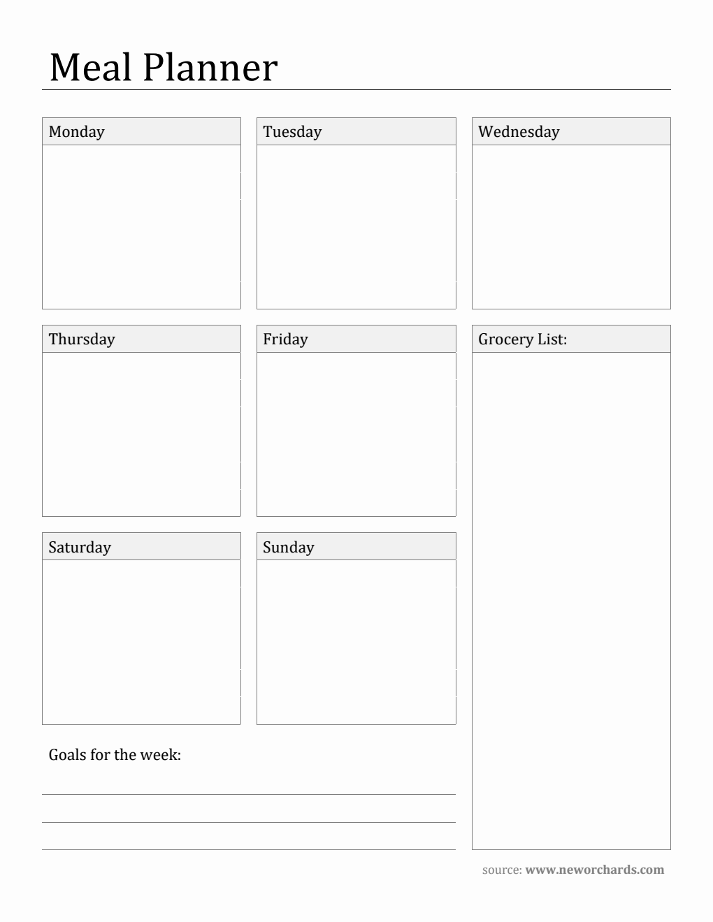 Meal Planner Printable in Word