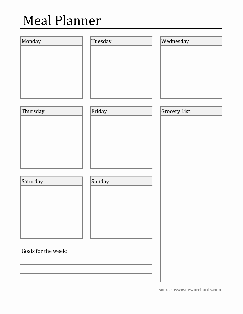 Meal Planner Printable in Excel