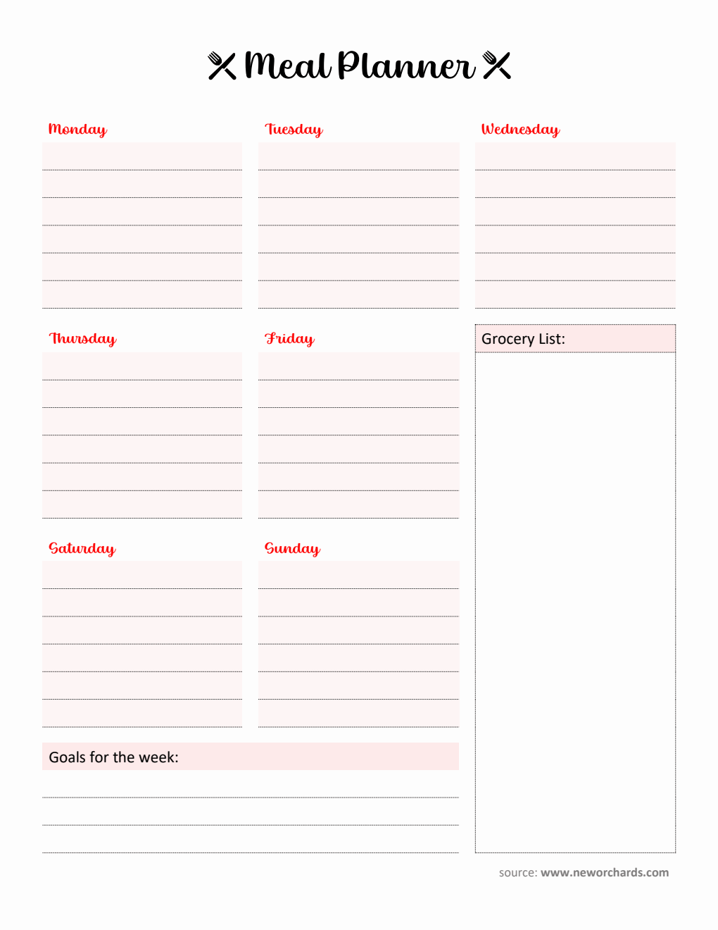 Meal Planner Editable in Word