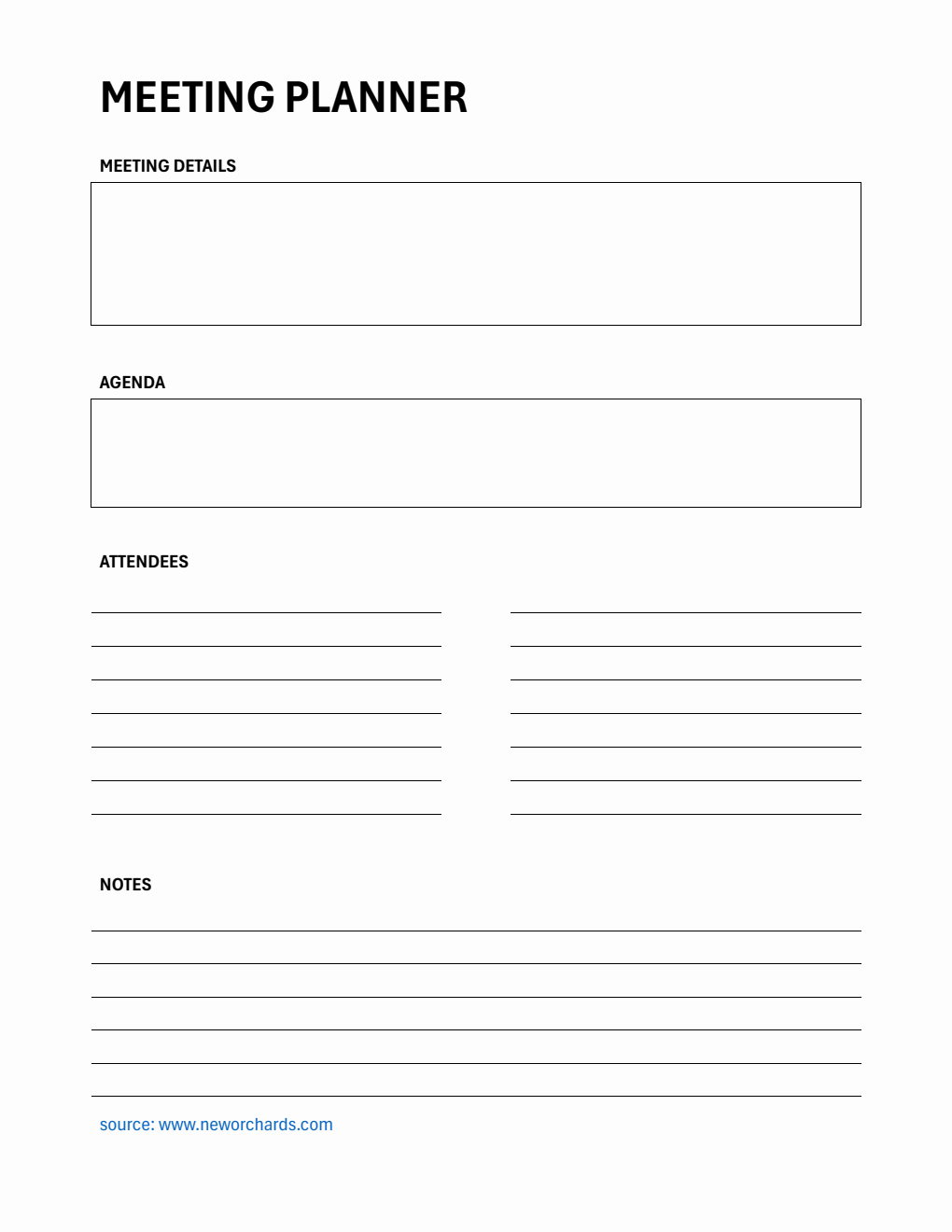 Printable Meeting Planner Template in Word