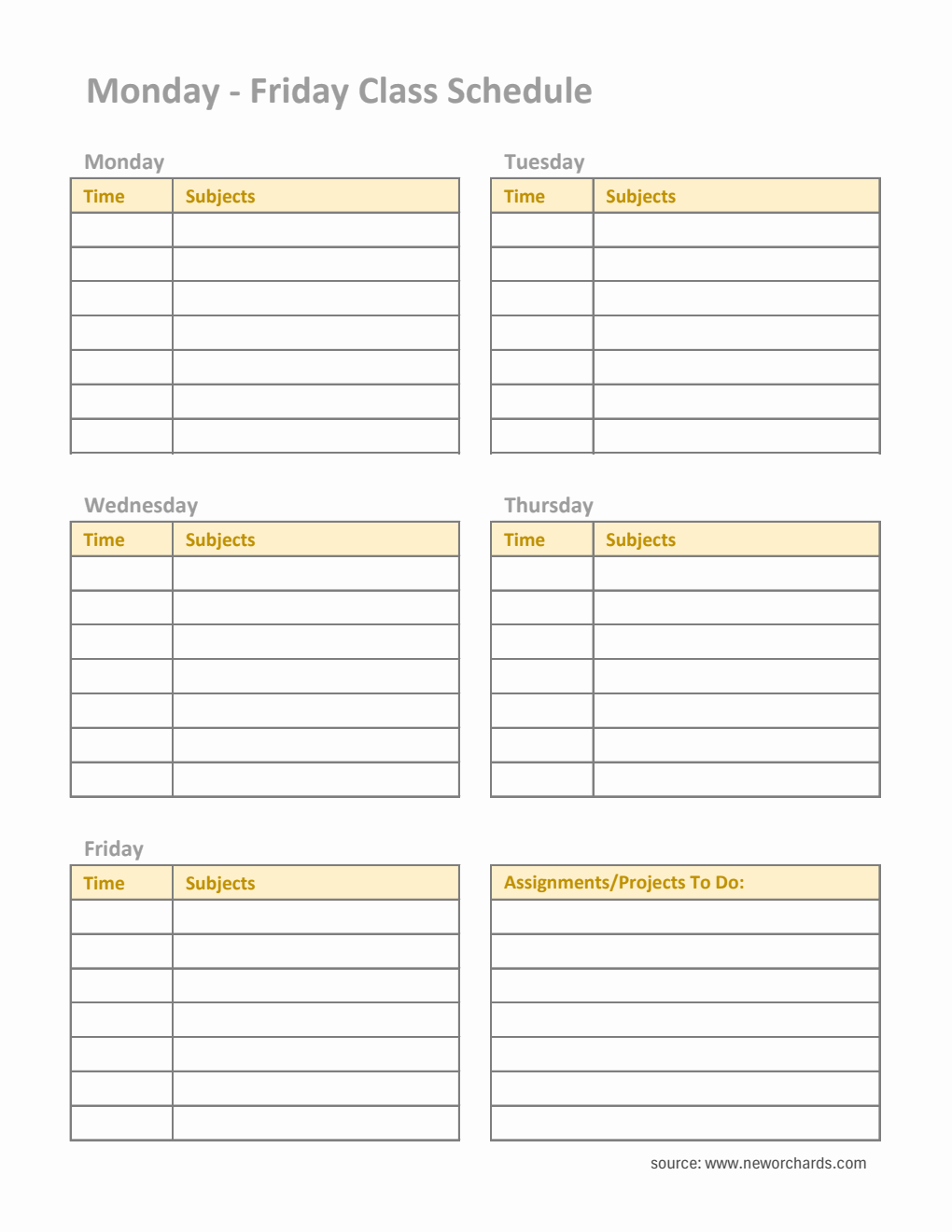 Free Class Schedule Planner Templates (PDF, Word, Excel)