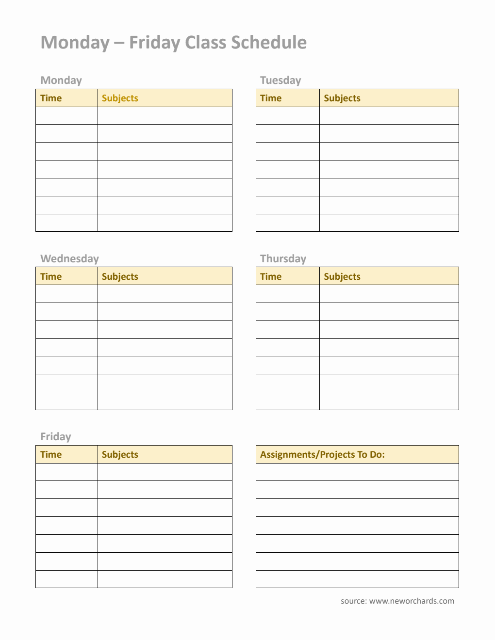 Free Class Schedule Templates (PDF, Word, Excel)