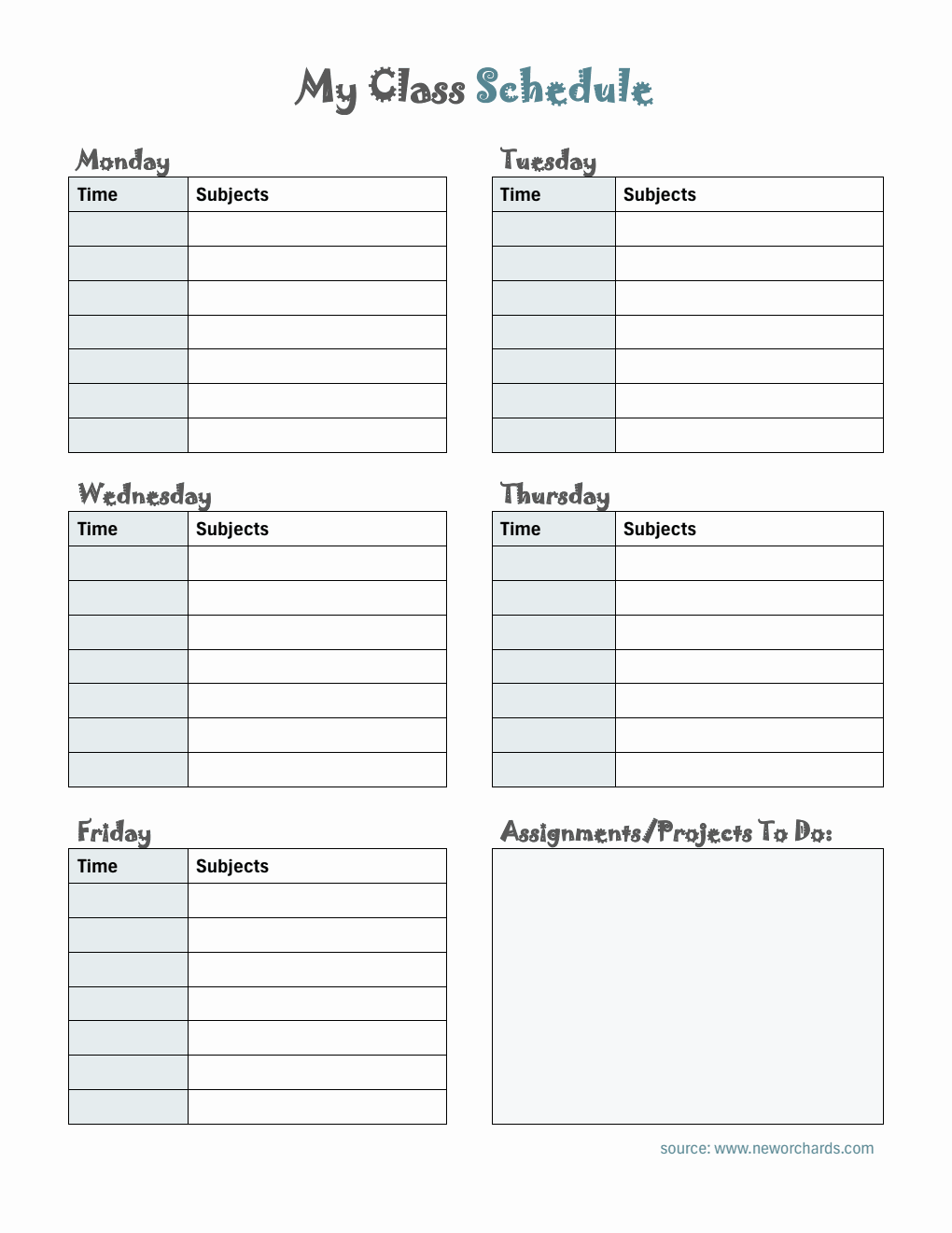 Free Word Class Schedule Planner Templates