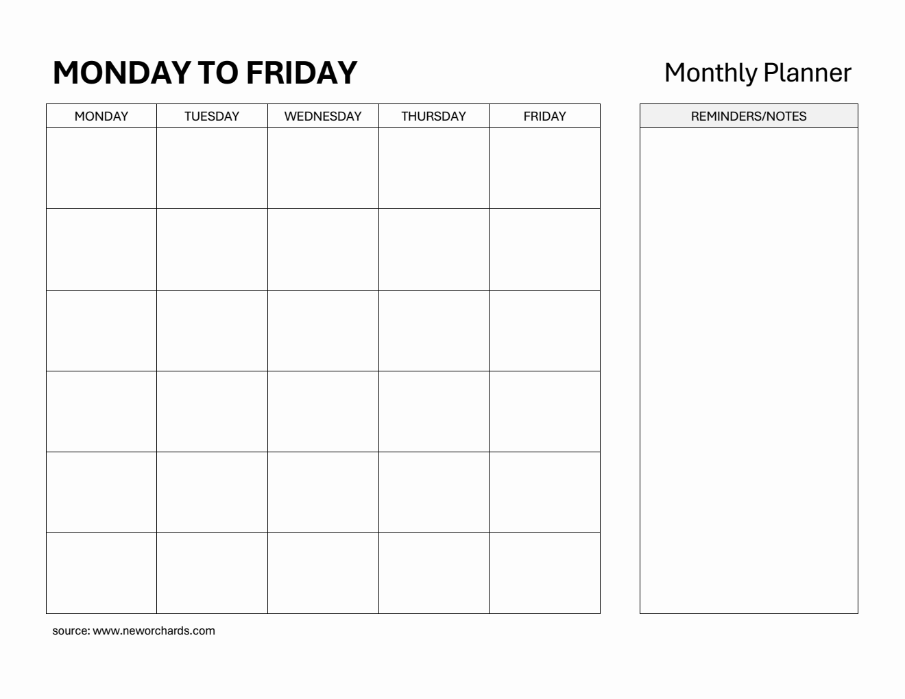 Monthly Planner (Monday to Friday) - Word Template