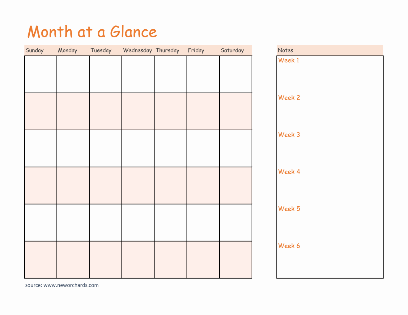 Free Month At A Glance Templates (PDF, Word, Excel)