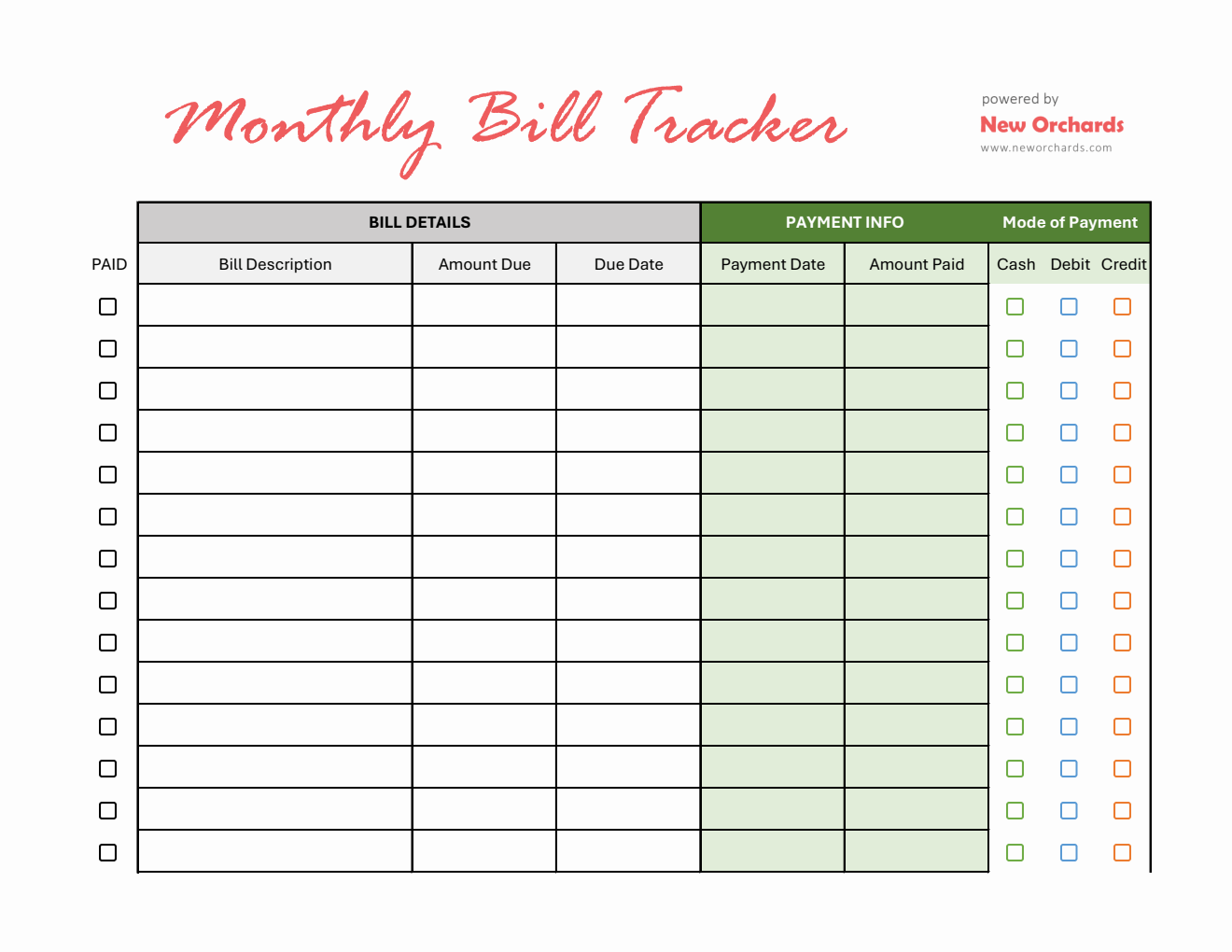 Free  Monthly Bill Tracker Excel Template