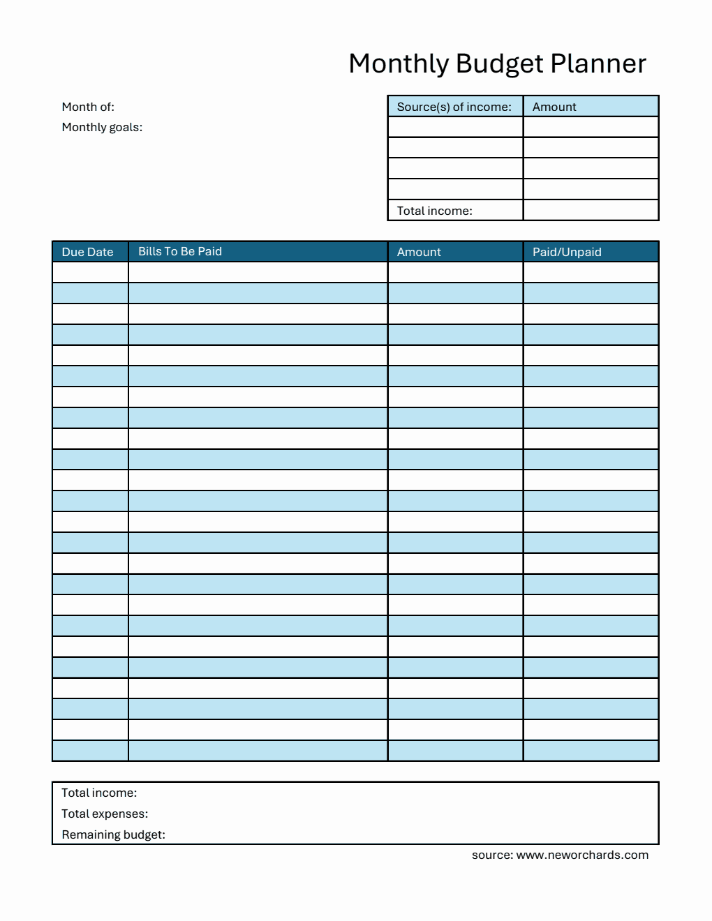 Free Excel Budget Planner Templates