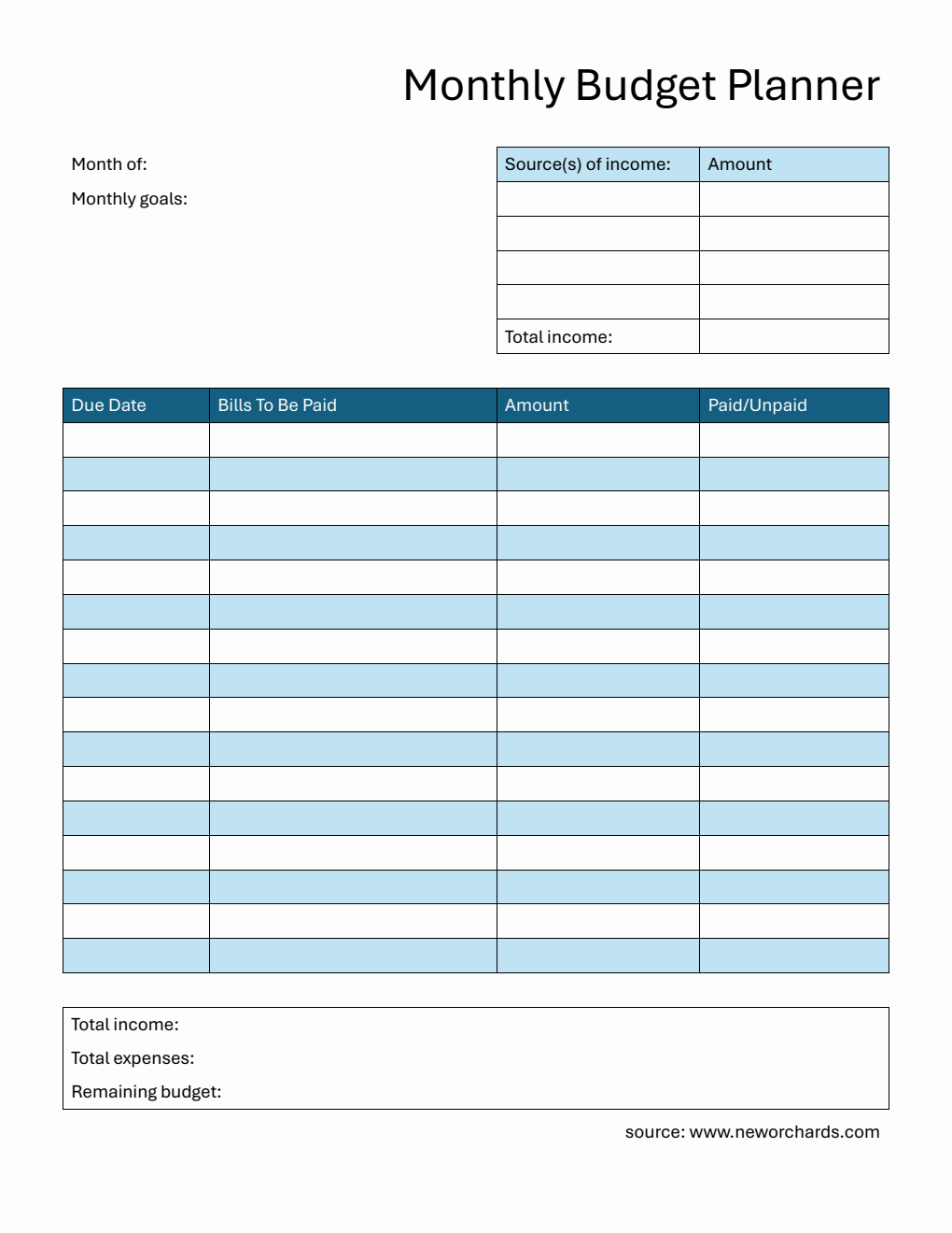 Free Word Budget Planner Templates