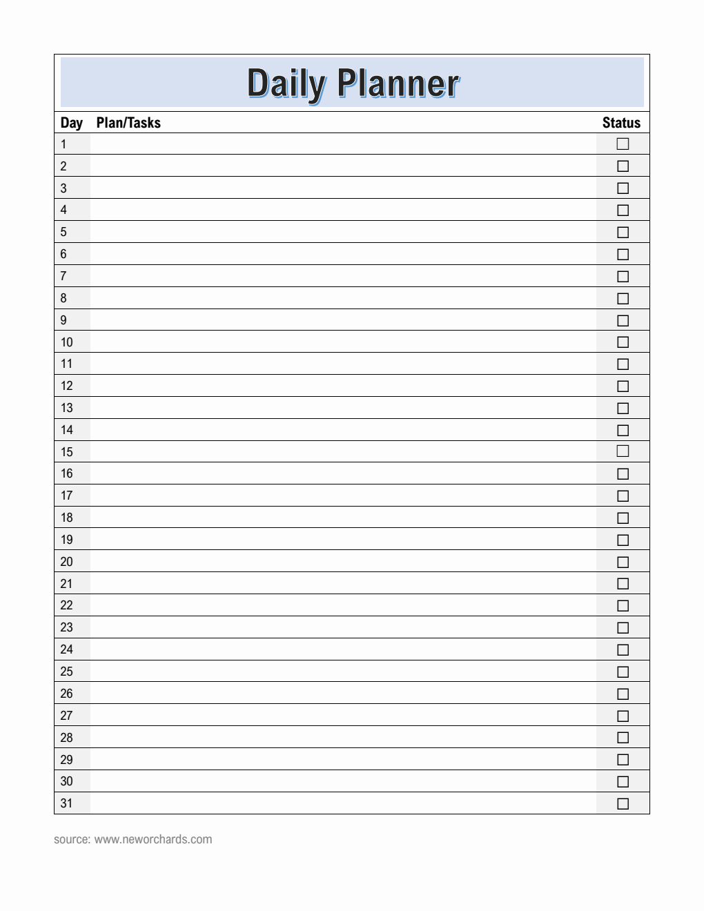 Monthly Planner and Checklist Template in Word