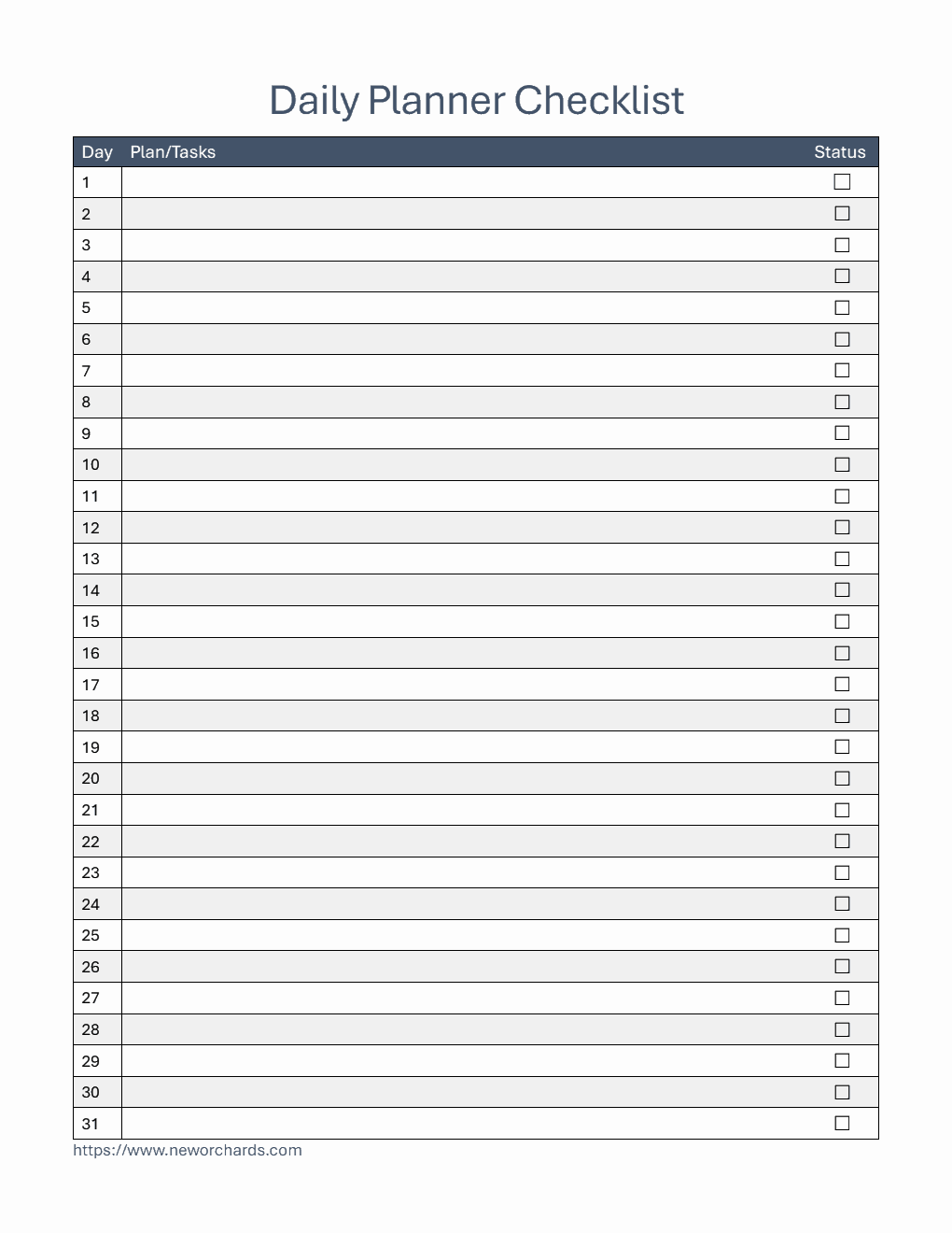 Basic Monthly Checklist Template in Excel