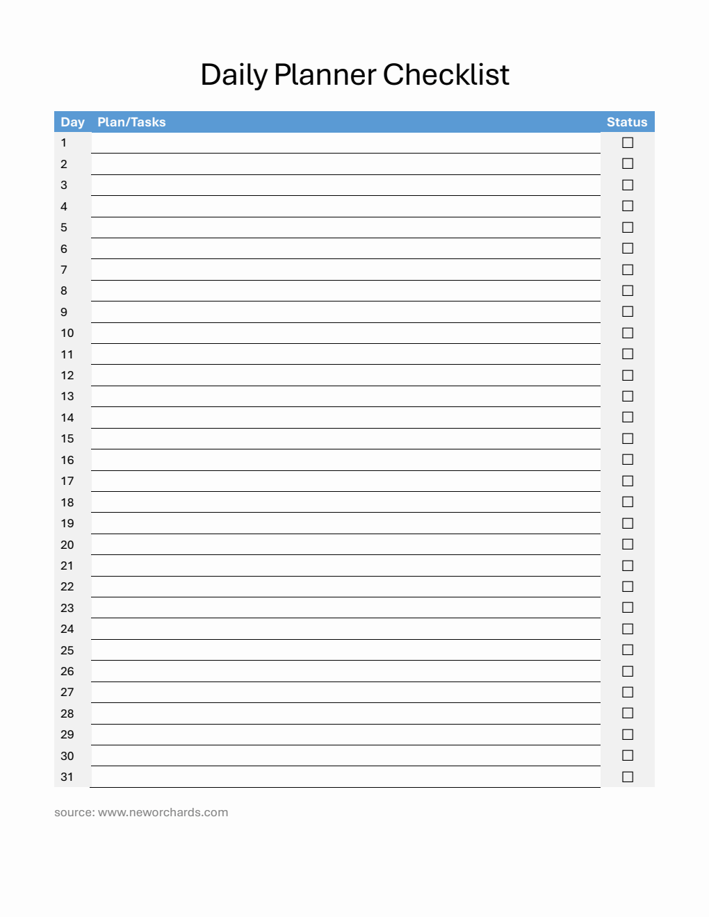 Free Monthly Checklist Templates (PDF, Word, Excel)