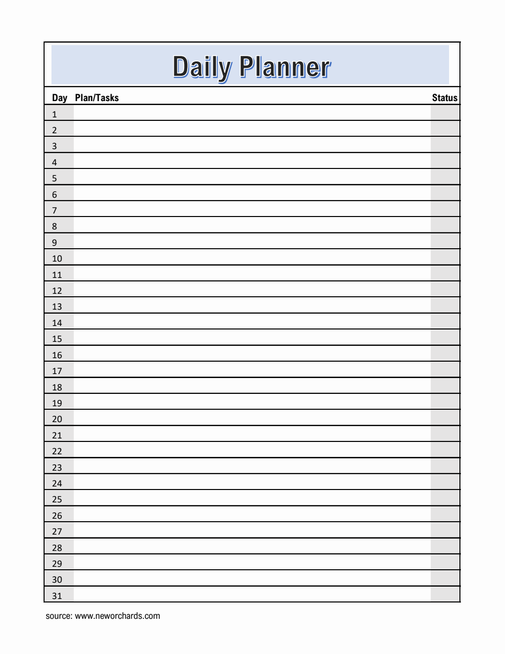 Free Excel Daily Planner Templates