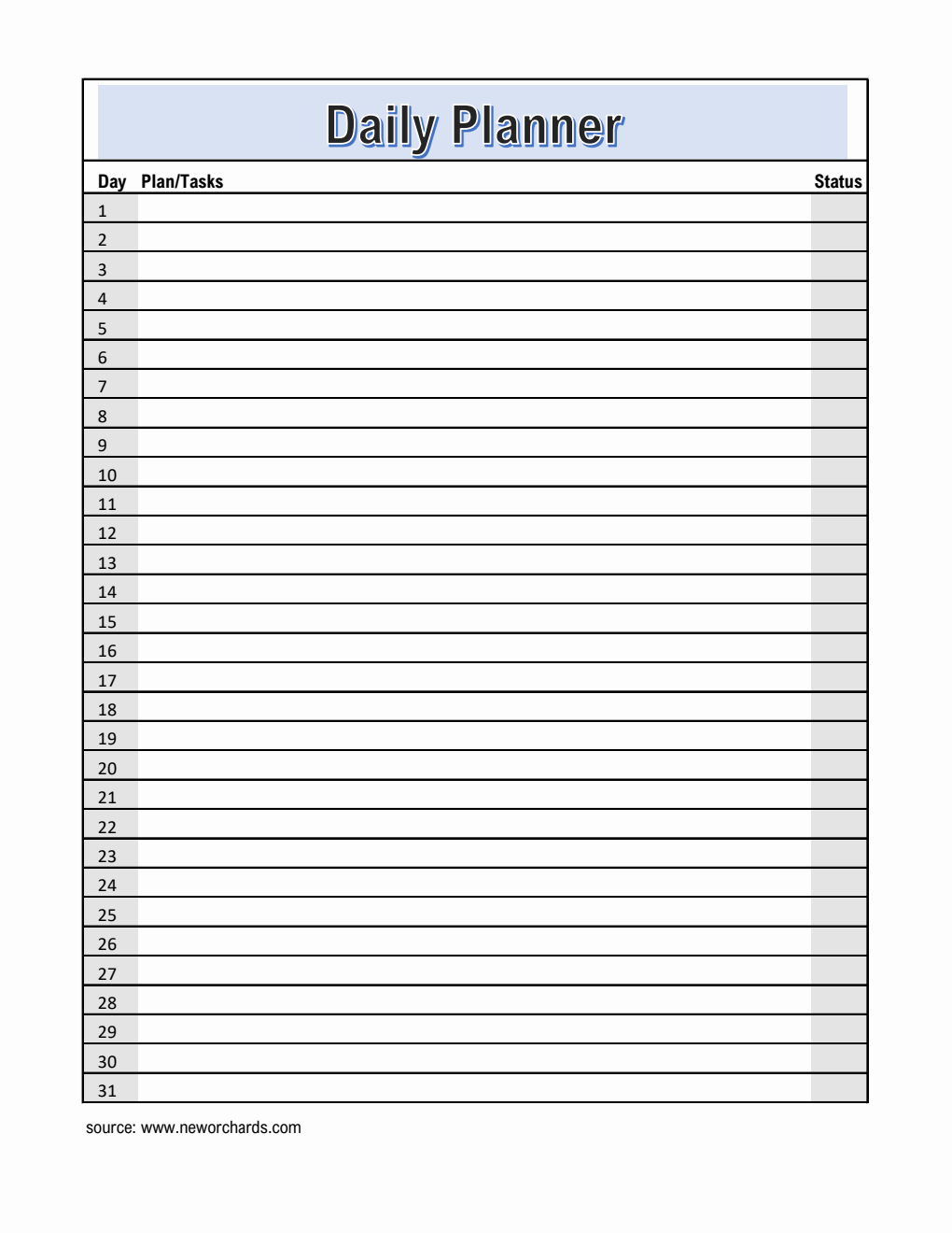 Monthly Checklist Template in Excel