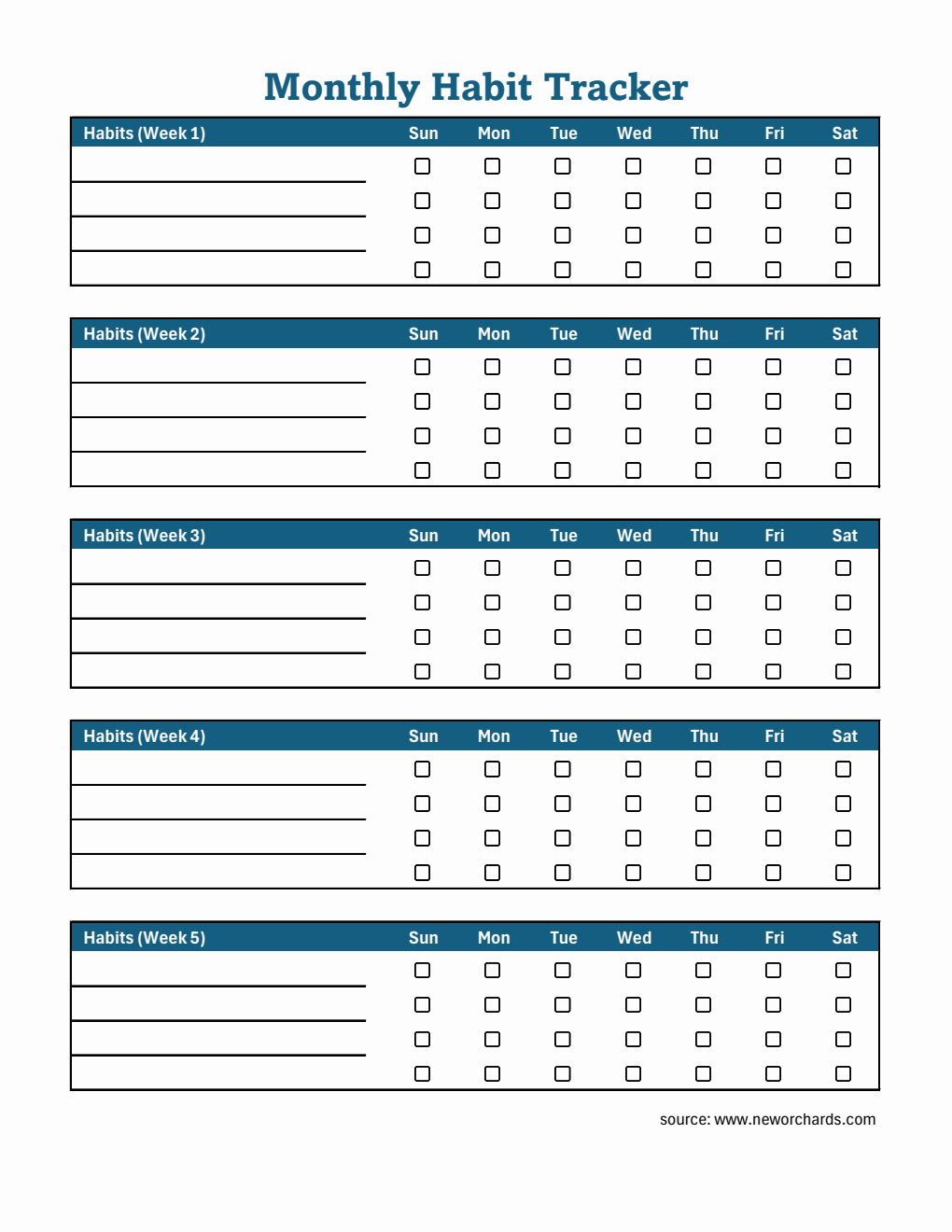 Free Monthly Habit Tracker | Downloadable in Excel