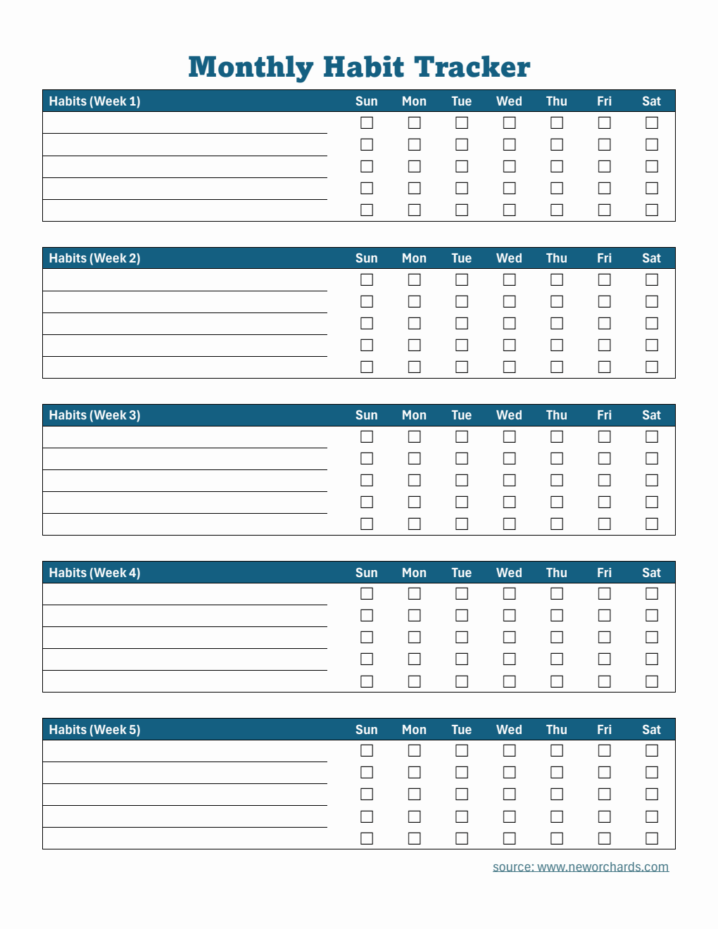 Free Monthly Habit Tracker | Downloadable in Word