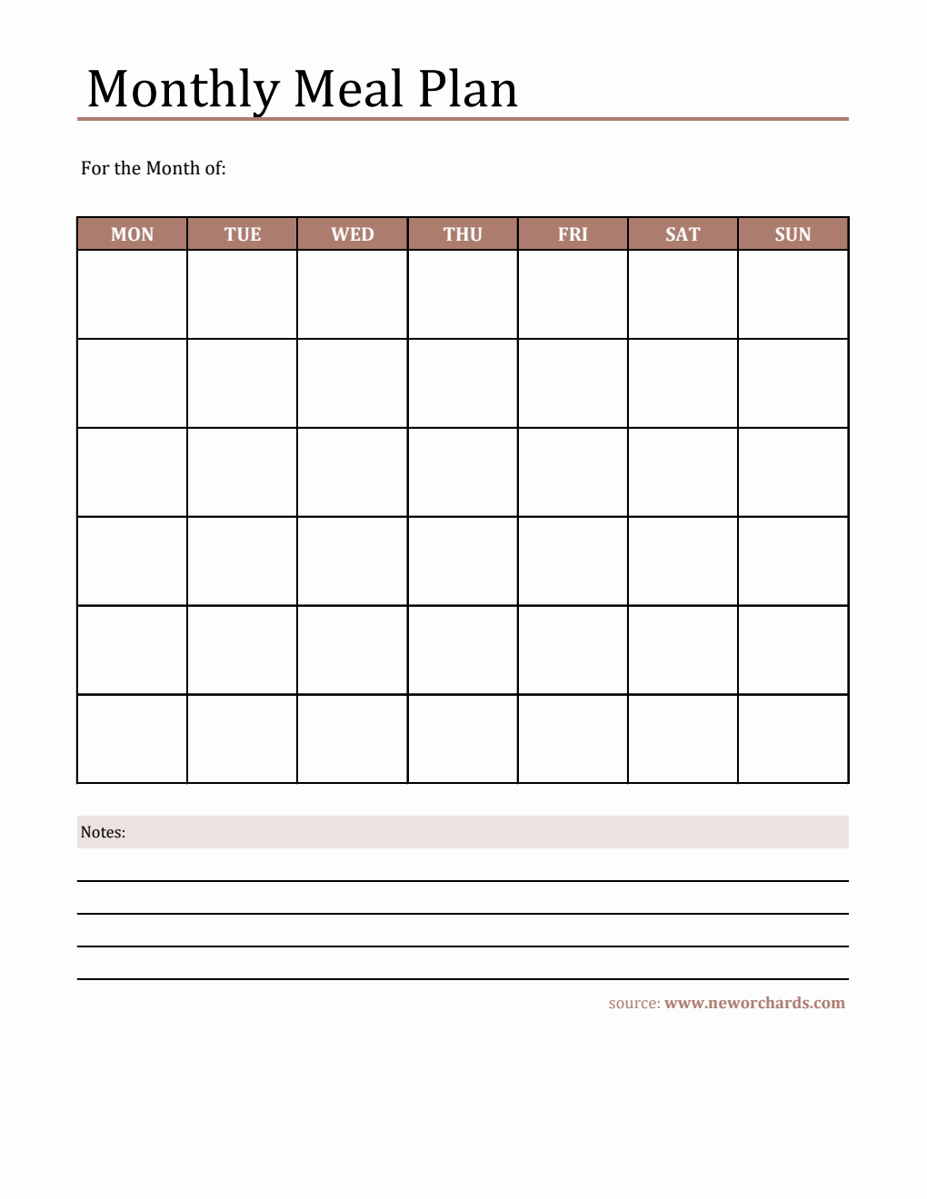 Printable Monthly Meal Plan Template Excel Printable Monthly Meal Plan Template Excel