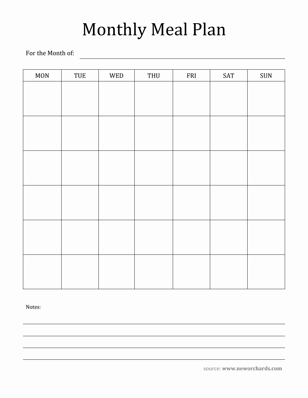 Free Printable Monthly Meal Plan Template - Word Free Printable Monthly Meal Plan Template - Word
