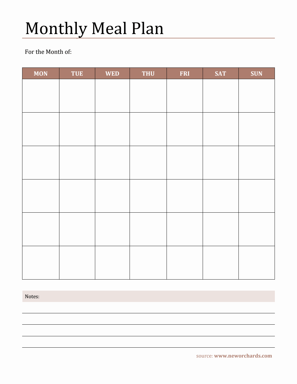 Free Downloadable Monthly Meal Plan Template - Word