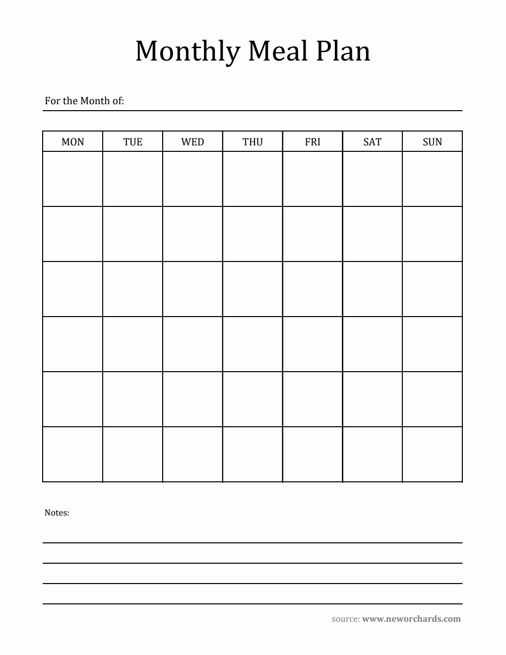 Monthly Meal Plan Template Word