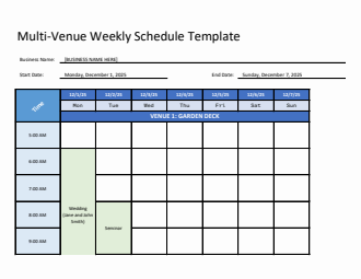 Multi-Venue Weekly Schedule Template | Free to Edit in Excel Spreadsheet