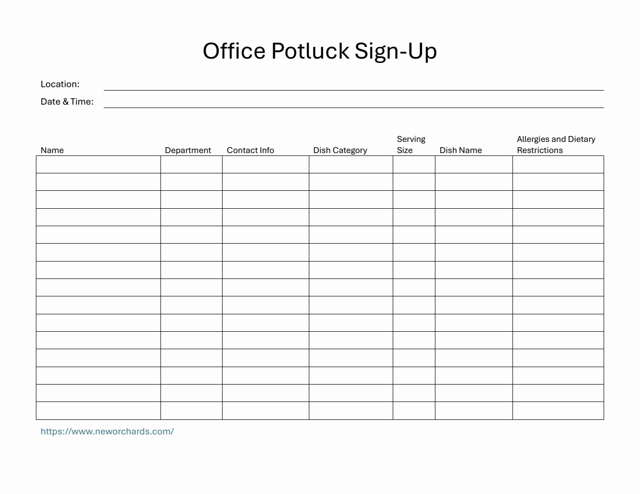 Potluck Form Examples Free Potluck Templates (PDF, Word, Excel)