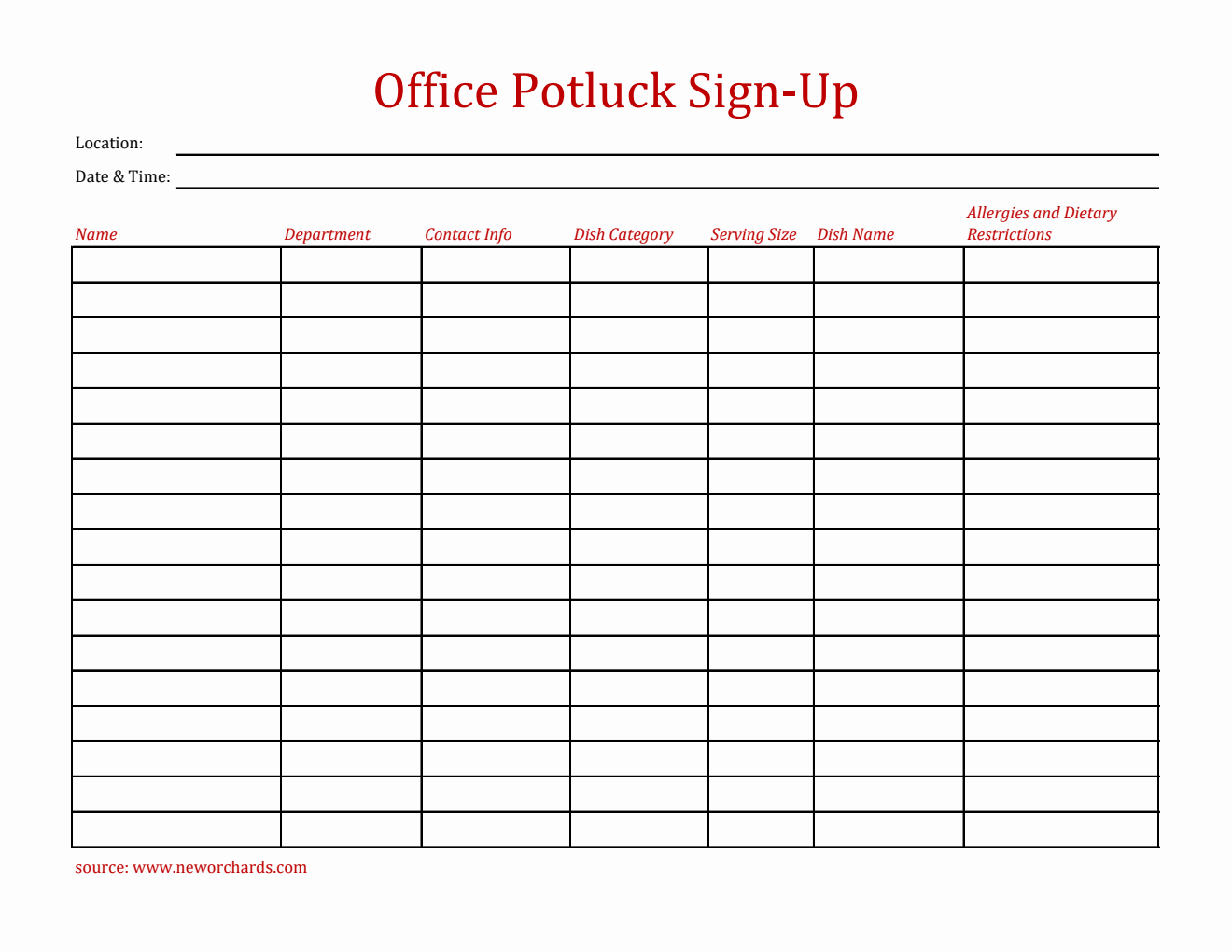 Free Potluck Templates PDF Word Excel Free potluck templates pdf word excel