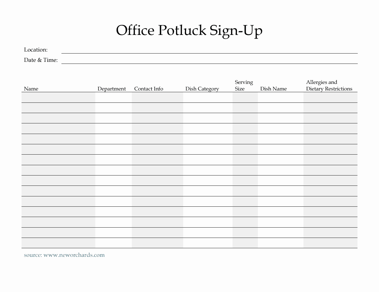 Free Potluck Templates (PDF, Word, Excel)
