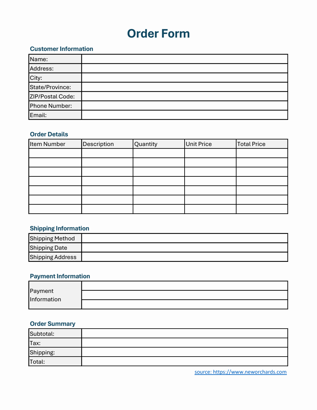 Free Order Form Templates (PDF, Word, Excel)