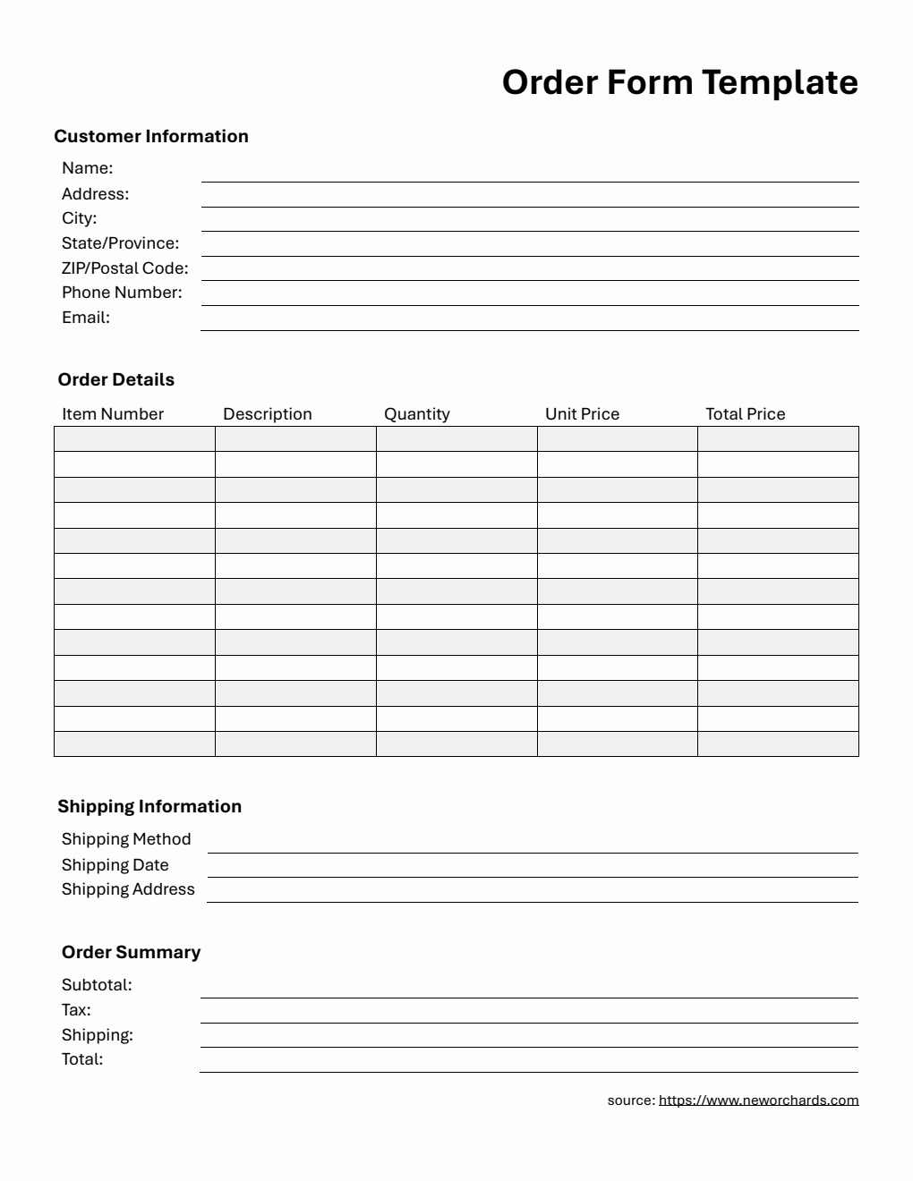 Free Order Form Templates (PDF, Word, Excel)