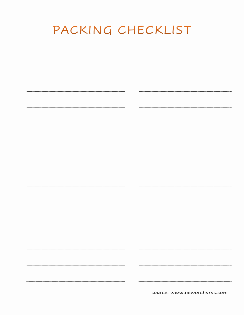Packing Checklist Template (PDF)