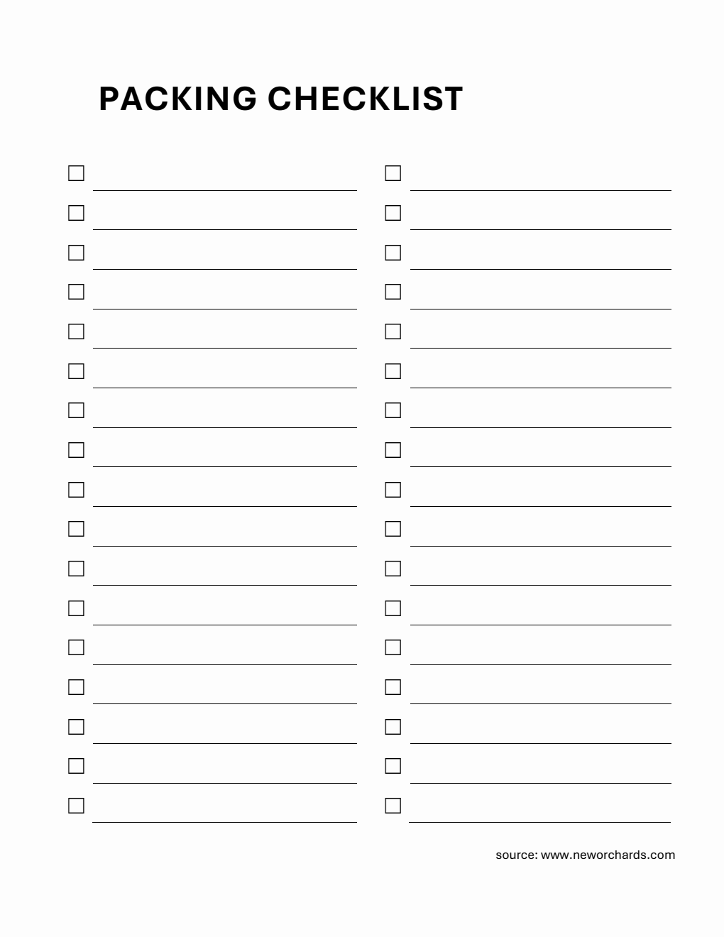 Customizable Packing Checklist Template (PDF)