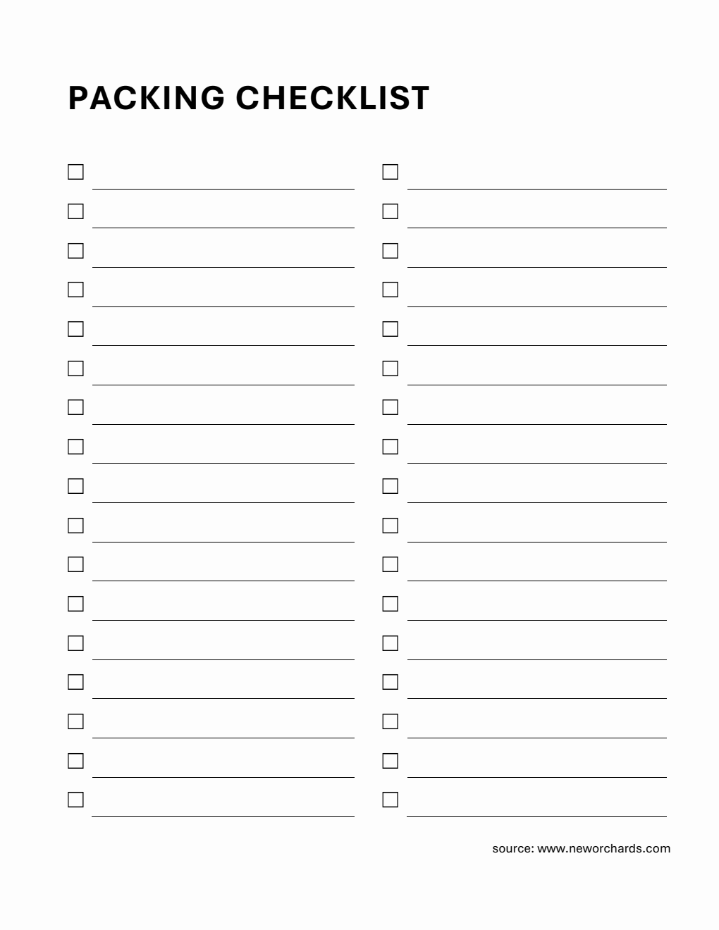 Customizable Packing Checklist Template (Word)